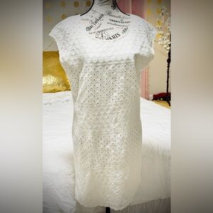 Old Navy Ivory Eyelet Lace Shift Dress Medium